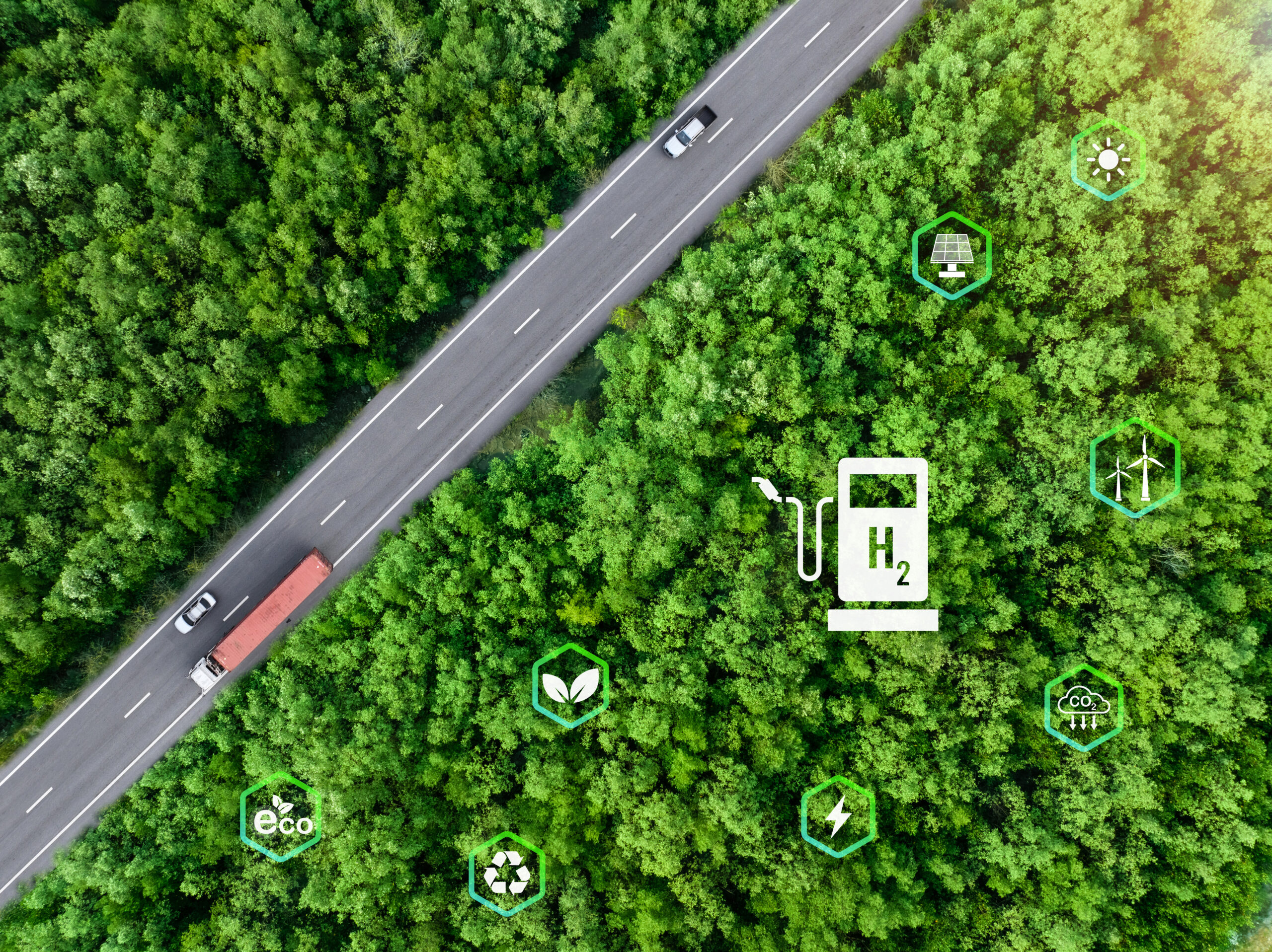 Green hydrogen. Sustainable renewable energy. Hydrogen Fuel cell